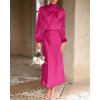 imageBTFBM Womens Mock Neck Satin Dress Summer Fall 2025 Long Sleeve High Waist Formal Wedding Party Maxi Cocktail DressesRose Red