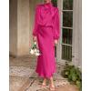 imageBTFBM Womens Mock Neck Satin Dress Summer Fall 2025 Long Sleeve High Waist Formal Wedding Party Maxi Cocktail DressesRose Red