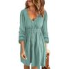 imageBTFBM Casual Fall Dresses for Women 2025 Long Sleeve Button Down Crew Neck Empire Waist A Line Mini Short HOCO DressGreen