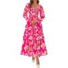imageBTFBM Fall Dresses for Women 2025 Floral Long Sleeve Smocked Square Neck Casual Ruffle Tiered Flowy Wedding Guest DressFloral Rose Red Red