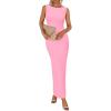imageBTFBM Formal Wedding Guest Dresses for Women Summer Fall 2025 Sleeveless Ruched Bodycon Mesh Elegant Maxi Cocktail DressPink