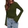 imageBTFBM Long Sleeve Shirts for Women 2025 Fall Y2K Clothes Casual Solid Color Boat Neck Bell Sleeve Fitted Going Out TopsArmy Green