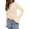 imageBTFBM Long Sleeve Shirts for Women 2025 Fall Y2K Clothes Casual Solid Color Boat Neck Bell Sleeve Fitted Going Out TopsBeige