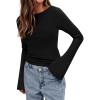 imageBTFBM Long Sleeve Shirts for Women 2025 Fall Y2K Clothes Casual Solid Color Boat Neck Bell Sleeve Fitted Going Out TopsBlack