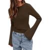 imageBTFBM Long Sleeve Shirts for Women 2025 Fall Y2K Clothes Casual Solid Color Boat Neck Bell Sleeve Fitted Going Out TopsBrown