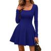 imageBTFBM Square Neck Dress for Women Casual Fall Long Sleeve Knit Pleated Elegant Classy 2025 A Line Club Party Mini DressRoyal Blue