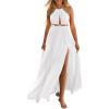 imageBTFBM Women Halter Summer Dresses 2025 Sleeveless Cutout Backless Sundress Slit Boho Casual Maxi Wedding Beach DressWhite