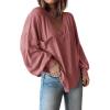 imageBTFBM Womens Fall Fashion 2025 Long Sleeve Shirts Casual V Neck Ribbed Knit Blouses Pullover Trendy Loose Fit Tunic TopsSolid Pink