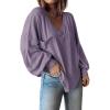 imageBTFBM Womens Fall Fashion 2025 Long Sleeve Shirts Casual V Neck Ribbed Knit Blouses Pullover Trendy Loose Fit Tunic TopsSolid Taro Purple