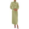 imageBTFBM Womens Mock Neck Satin Dress Summer Fall 2025 Long Sleeve High Waist Formal Wedding Party Maxi Cocktail DressesTender Green