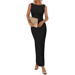 imageBTFBM Formal Wedding Guest Dresses for Women Summer Fall 2025 Sleeveless Ruched Bodycon Mesh Elegant Maxi Cocktail DressBlack