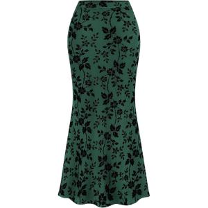 imageBTFBM Womens Floral Mesh Maxi Skirt Elastic High Waisted Boho Elegant Mermaid 2025 Summer Fall Long Skirts for WomenDark Green