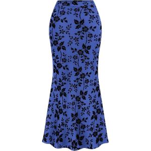 imageBTFBM Womens Floral Mesh Maxi Skirt Elastic High Waisted Boho Elegant Mermaid 2025 Summer Fall Long Skirts for WomenRoyal Blue