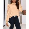 imageBTFBM Mock Neck Long Sleeve Blouses for Women Dressy Casual Business Work Shirts 2025 Spring Fall Clothes Satin TopsApricot
