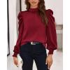 imageBTFBM Mock Neck Long Sleeve Blouses for Women Dressy Casual Business Work Shirts 2025 Spring Fall Clothes Satin TopsWine Red