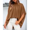 imageBTFBM Womens Summer Tops 2025 Fall Mock Neck Batwing Sleeve Shirts Loose High Low Hem Oversized Dressy Casual BlousesBrown
