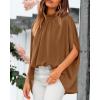 imageBTFBM Womens Summer Tops 2025 Fall Mock Neck Batwing Sleeve Shirts Loose High Low Hem Oversized Dressy Casual BlousesBrown