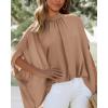 imageBTFBM Womens Summer Tops 2025 Fall Mock Neck Batwing Sleeve Shirts Loose High Low Hem Oversized Dressy Casual BlousesKhaki