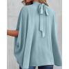 imageBTFBM Womens Summer Tops 2025 Fall Mock Neck Batwing Sleeve Shirts Loose High Low Hem Oversized Dressy Casual BlousesLight Blue