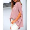imageBTFBM Womens Summer Tops 2025 Fall Mock Neck Batwing Sleeve Shirts Loose High Low Hem Oversized Dressy Casual BlousesPink