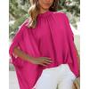imageBTFBM Womens Summer Tops 2025 Fall Mock Neck Batwing Sleeve Shirts Loose High Low Hem Oversized Dressy Casual BlousesRose Red