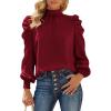 imageBTFBM Mock Neck Long Sleeve Blouses for Women Dressy Casual Business Work Shirts 2025 Spring Fall Clothes Satin TopsWine Red