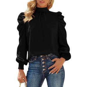 imageBTFBM Mock Neck Long Sleeve Blouses for Women Dressy Casual Business Work Shirts 2025 Spring Fall Clothes Satin TopsBlack