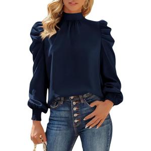 imageBTFBM Mock Neck Long Sleeve Blouses for Women Dressy Casual Business Work Shirts 2025 Spring Fall Clothes Satin TopsNavy