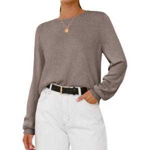 imageBTFBM Sweaters for Women 2025 Early Fall Fashion Crewneck Long Sleeve Ribbed Knit Oversized Pullover Casual Loose TopsApricot Khaki