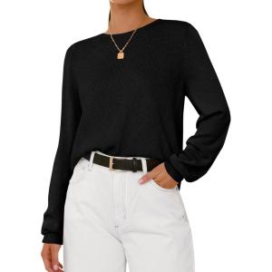 imageBTFBM Sweaters for Women 2025 Early Fall Fashion Crewneck Long Sleeve Ribbed Knit Oversized Pullover Casual Loose TopsBlack