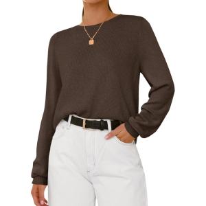 imageBTFBM Sweaters for Women 2025 Early Fall Fashion Crewneck Long Sleeve Ribbed Knit Oversized Pullover Casual Loose TopsBrown