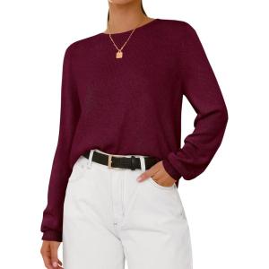 imageBTFBM Sweaters for Women 2025 Early Fall Fashion Crewneck Long Sleeve Ribbed Knit Oversized Pullover Casual Loose TopsBurgundy