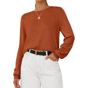 imageBTFBM Sweaters for Women 2025 Early Fall Fashion Crewneck Long Sleeve Ribbed Knit Oversized Pullover Casual Loose TopsCaramel