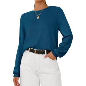 imageBTFBM Sweaters for Women 2025 Early Fall Fashion Crewneck Long Sleeve Ribbed Knit Oversized Pullover Casual Loose TopsDark Blue
