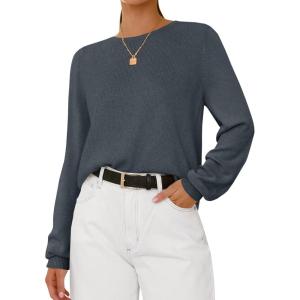 imageBTFBM Sweaters for Women 2025 Early Fall Fashion Crewneck Long Sleeve Ribbed Knit Oversized Pullover Casual Loose TopsDark Gray