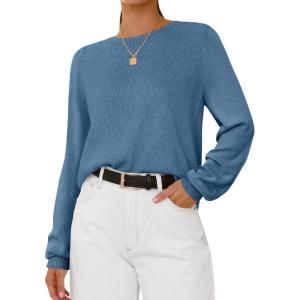 imageBTFBM Sweaters for Women 2025 Early Fall Fashion Crewneck Long Sleeve Ribbed Knit Oversized Pullover Casual Loose TopsGrey Blue