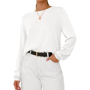 imageBTFBM Sweaters for Women 2025 Early Fall Fashion Crewneck Long Sleeve Ribbed Knit Oversized Pullover Casual Loose TopsWhite