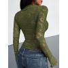 imageBTFBM Mesh Long Sleeve Tops for Women Lace Sexy Sheer See Through Crew Neck Floral Shirt Fall Blouses 2025 Party Club OutfitsArmy Green