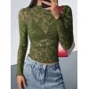 imageBTFBM Mesh Long Sleeve Tops for Women Lace Sexy Sheer See Through Crew Neck Floral Shirt Fall Blouses 2025 Party Club OutfitsArmy Green