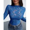 imageBTFBM Mesh Long Sleeve Tops for Women Lace Sexy Sheer See Through Crew Neck Floral Shirt Fall Blouses 2025 Party Club OutfitsRoyal Blue