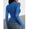 imageBTFBM Mesh Long Sleeve Tops for Women Lace Sexy Sheer See Through Crew Neck Floral Shirt Fall Blouses 2025 Party Club OutfitsRoyal Blue