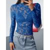 imageBTFBM Mesh Long Sleeve Tops for Women Lace Sexy Sheer See Through Crew Neck Floral Shirt Fall Blouses 2025 Party Club OutfitsRoyal Blue