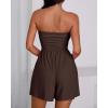 imageBTFBM Summer Womens Romper 2025 Strapless Tube Top Beach Vacation Clothes Ruffle Boho Loose Shorts Jumpsuits PocketsBrown