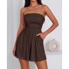 imageBTFBM Summer Womens Romper 2025 Strapless Tube Top Beach Vacation Clothes Ruffle Boho Loose Shorts Jumpsuits PocketsBrown