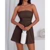 imageBTFBM Summer Womens Romper 2025 Strapless Tube Top Beach Vacation Clothes Ruffle Boho Loose Shorts Jumpsuits PocketsBrown