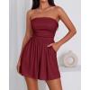 imageBTFBM Summer Womens Romper 2025 Strapless Tube Top Beach Vacation Clothes Ruffle Boho Loose Shorts Jumpsuits PocketsBurgundy
