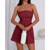 imageBTFBM Summer Womens Romper 2025 Strapless Tube Top Beach Vacation Clothes Ruffle Boho Loose Shorts Jumpsuits PocketsBurgundy