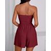 imageBTFBM Summer Womens Romper 2025 Strapless Tube Top Beach Vacation Clothes Ruffle Boho Loose Shorts Jumpsuits PocketsBurgundy