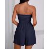 imageBTFBM Summer Womens Romper 2025 Strapless Tube Top Beach Vacation Clothes Ruffle Boho Loose Shorts Jumpsuits PocketsNavy Blue
