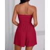 imageBTFBM Summer Womens Romper 2025 Strapless Tube Top Beach Vacation Clothes Ruffle Boho Loose Shorts Jumpsuits PocketsRed